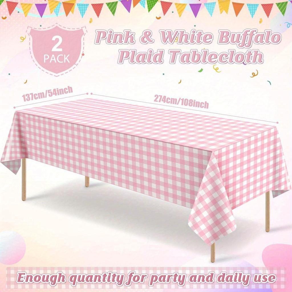 Pink And White Checkered Tablecloths Disposable Party Picnic Tablecloths Splash Proof Checkered Tablecloths For Camping Decoration Party Gifts