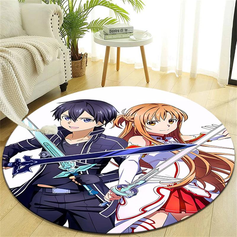 1pc Sword Art Online1 Design Printed Area Round Carpet for Bedroom Living Room Home Decor Rugs Mat Non Slip Mat Rug for Bedside