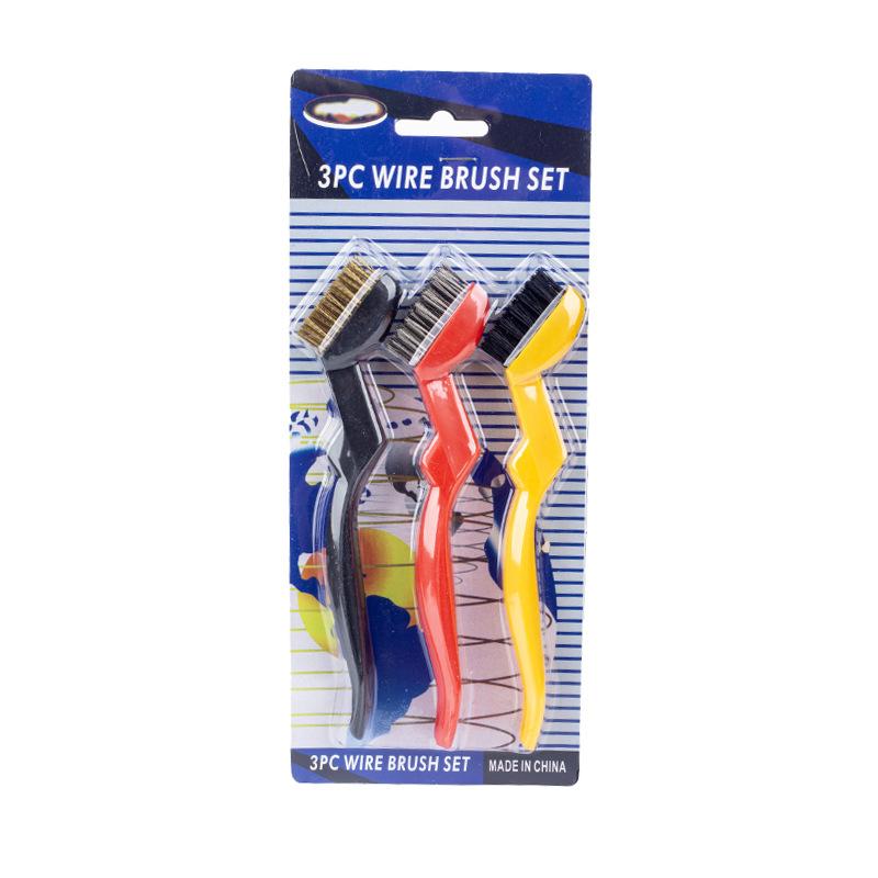 3Pcs Curved Handle Brush Kit Wire Brush Set For Cleaning Welding Slag And Rust Removal Industrial Scrubbing Brush
