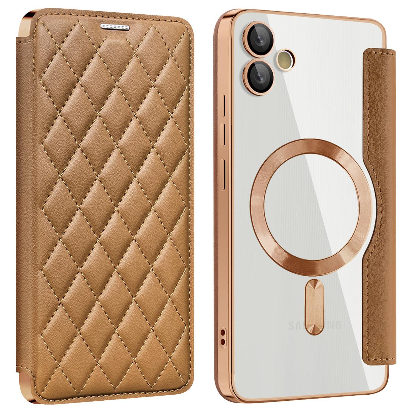 

For Samsung Galaxy A05 4G Magnetic Case RFID Blocking Card Holder PU Leather Phone Cover Brown