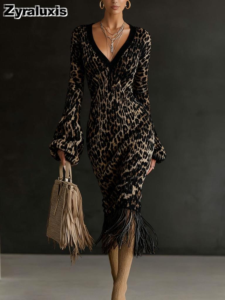 Women's Floral Knit Dress with V-Neck and Fringe Details for Spring Summer Casual Wear