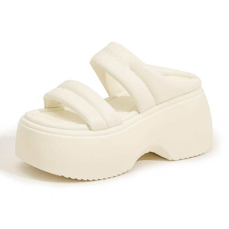 

Платформенные сандалии женские летняя мода верхняя одежда 2025 новые европейская станция маффин мода универсальное увеличение роста крутые шлепанцы 39 бежевый