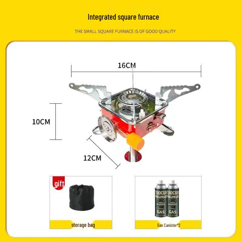 Windproof Portable Camping Gas Stove - Foldable High Power Square Design