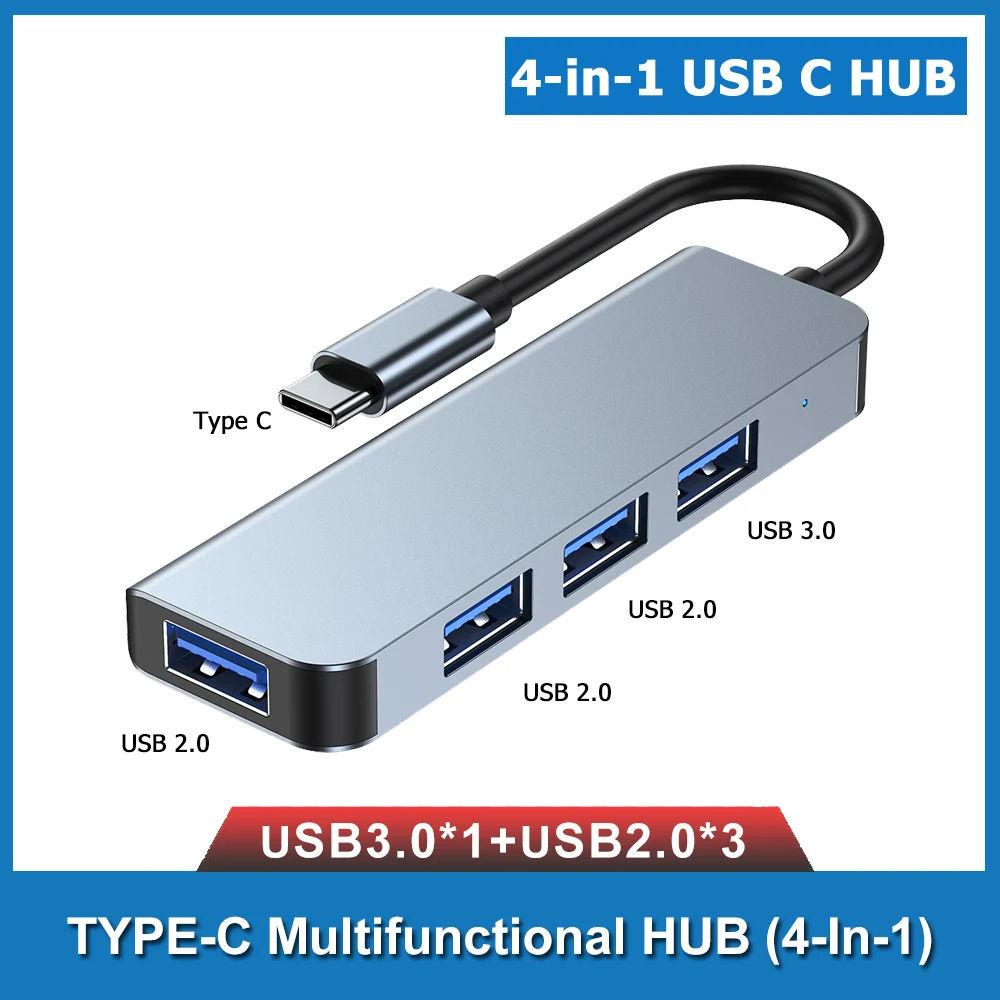 5Gbps USB3.0 Type C Hub 4 in 1 Aluminum Portable Splitter Docking Station Adapter for MacBook HP Dell Lenovo Windows Laptop