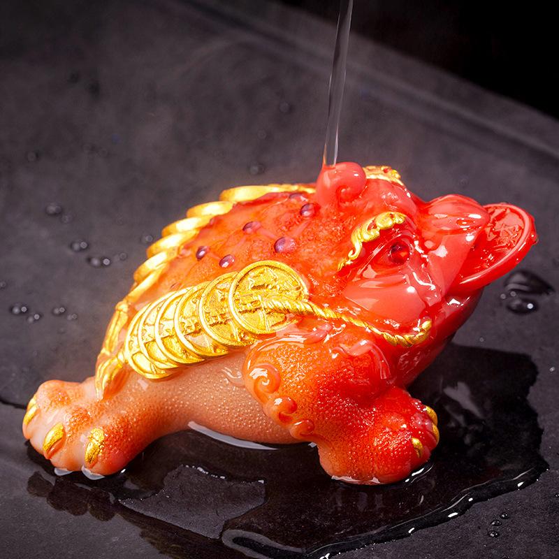Retro Golden Toad Statue Resin Color Changing Tea Pet Lucky Tea Figurine Ornaments Can Raise Tea Set Decoration Accessories Gift