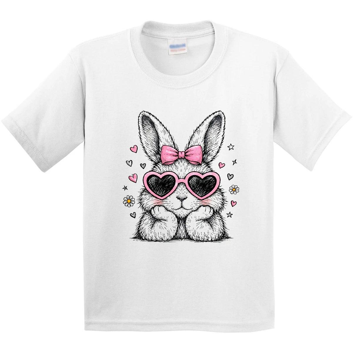 Inktastic Cute Bunny With Heart Sunglasses And Pink Bow Youth T-Shirt Hearts Tee 110