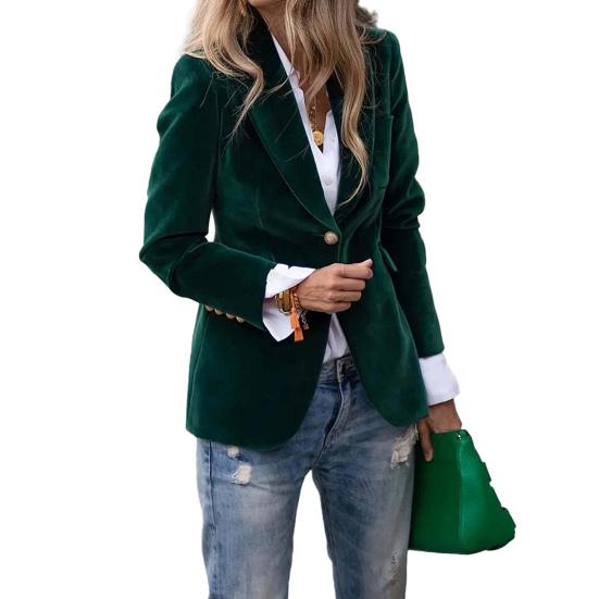 Velvet Blazer for Women Long Sleeve Botton Up Business Office Suit Jacket Casual Lapel Open Front Coat