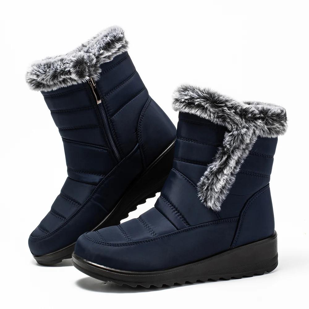 Faux Fur Waterproof Snow Boots for Women Winter Keep Warm Plush Cotton Padded Shoes Woman Lightweight Non Slip Wedge Ankle Boots