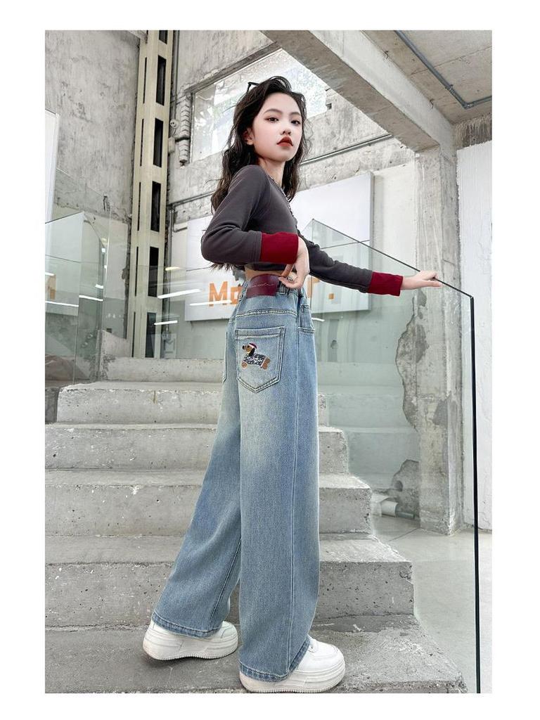 Girls' Loose Wide-Leg Jeans - Spring/Autumn 2025 Fashionable Children's Trousers