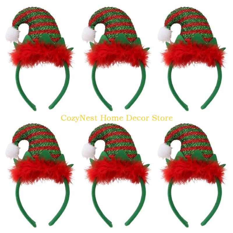 92MF 6pcs Christmas Elf Hat Headbands Lighted Costume Headband Hair Accessories Headwear Headpiece Christmas Party Decor