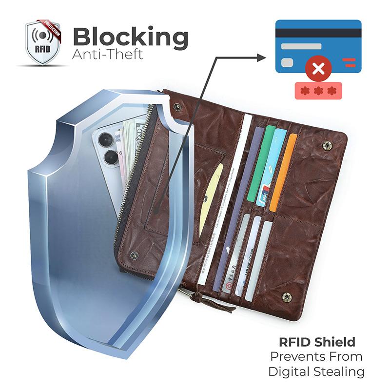 CONTACT'S Leather Wallet Men Retro Casual Natural Card Holder Coin Purse Male Travel Business Gift Long Wallet