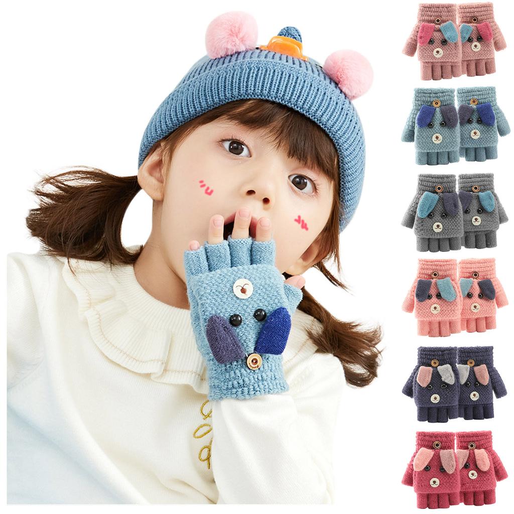 Soft Convertible Flip Top Gloves Kids Baby Winter Warm Knit Fingerless Mitten