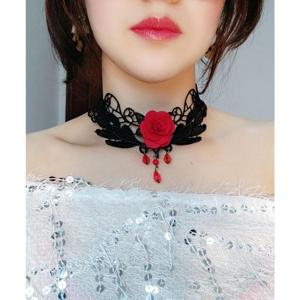 Choker Necklace Female Rose Necklace Clavicle Chain Vintage Court Gothic Black Lace Necklace