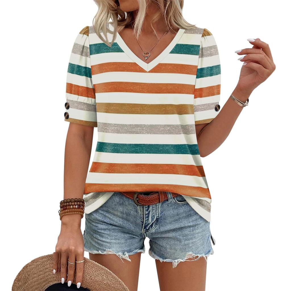 Damen Oberteile Kurzarmhemden Knöpfe V-Ausschnitt Frühlingsmode Sommeroutfits Übergröße Blusen