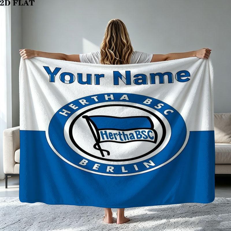 1PC Hertha BSC Custom Name Patterned Flannel Blanket Suitable For All Seasons for Home Decor Warmth and Comfort Gifts Holiday Present