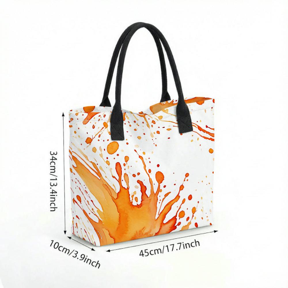 Orange Splatter Print Canvas Tote Bag Casual Large Capacity Daily Shoulder Handbag