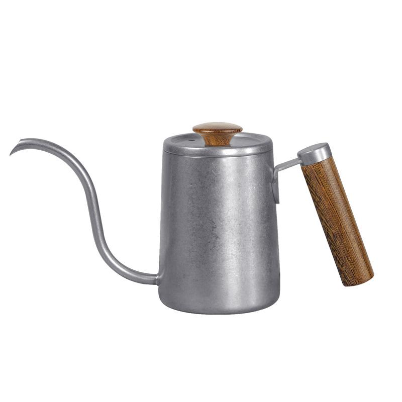 600ML Hand Brewing Pot Gooseneck Kettle Spout Espresso Coffee Tea Milk Pot Wooden Handle 304 Stainless Steel Coffee Pot for Home