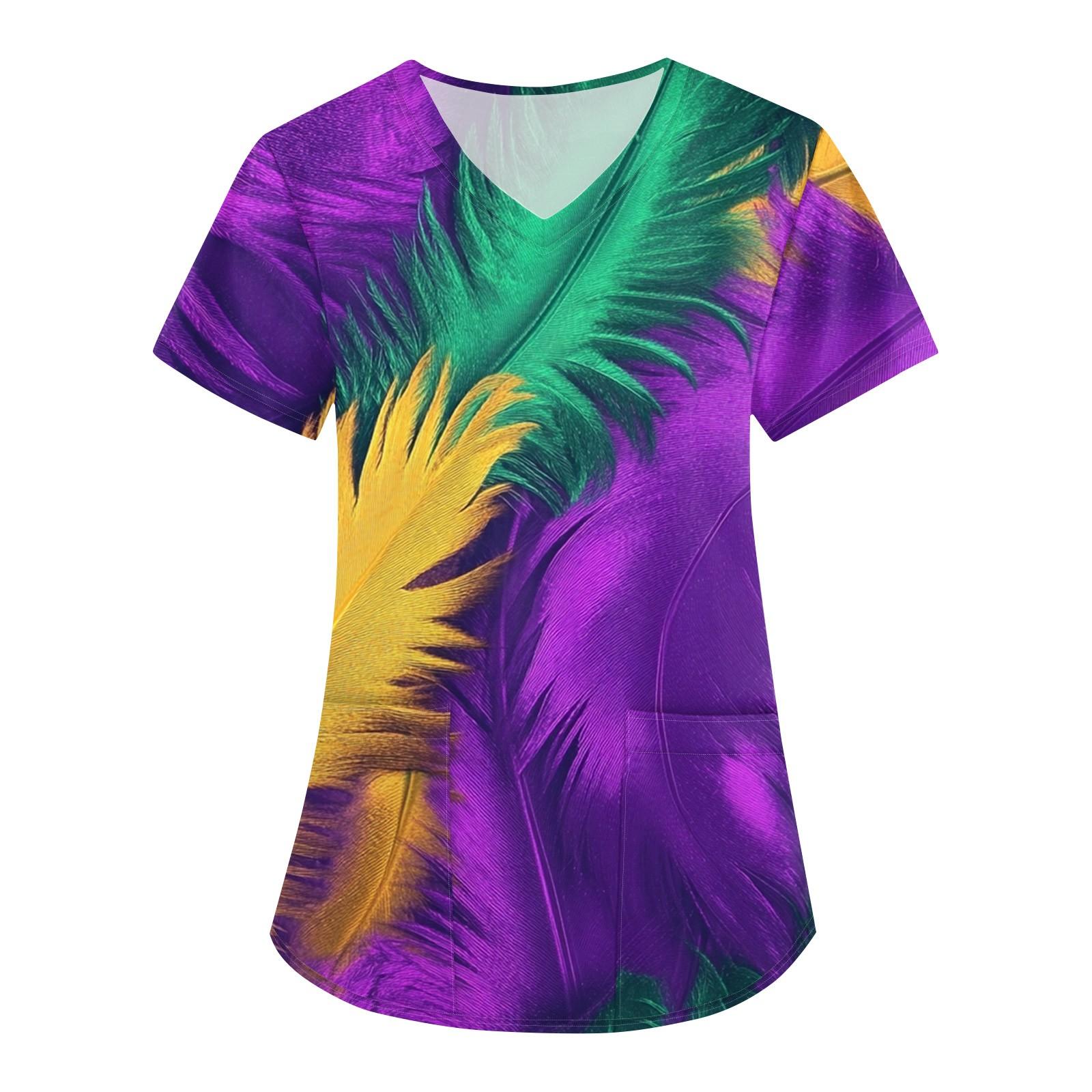 

Женская карнавальная принтовая свободная униформа с V-образным вырезом и карманом с коротким рукавом XXL