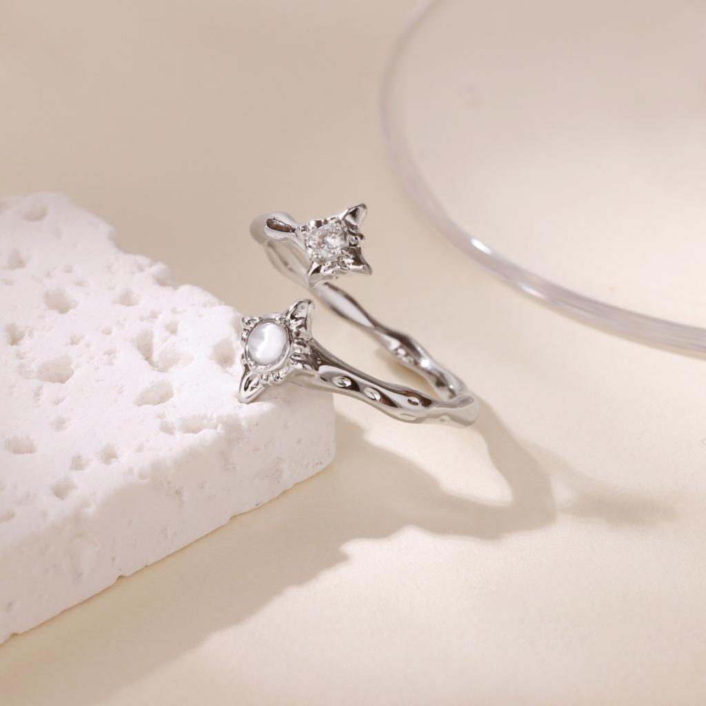 Liquid Texture Irregular Star Light Moonstone Open Ring Women's Niche High-end Design Personalized Index Finger Ring