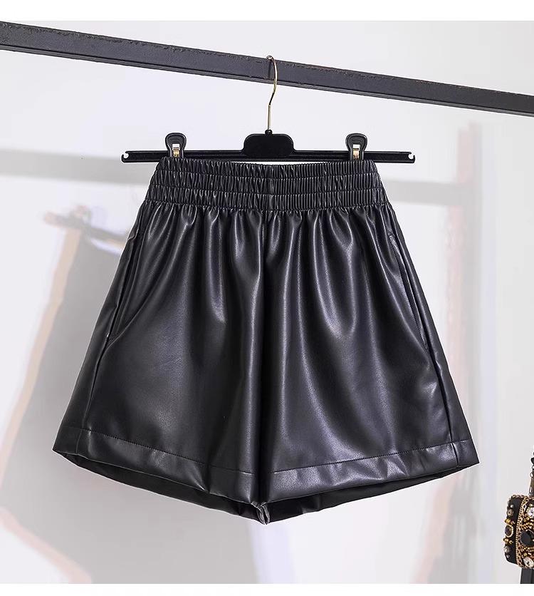 Damenhose aus PU-Leder mit hoher Taille und weitem Bein - 2023 Herbst/Winter Modischer koreanischer Stil