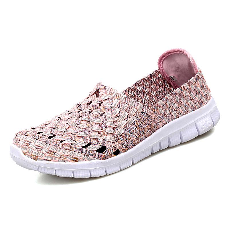 Damen Sneakers Sommer Atmungsaktiv Leichte Slipper Damen Flache Schuhe Damen Loafer Manuell Gewebte Flache Damen Freizeitschuhe