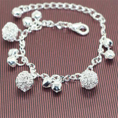 Silver Plated Bracelet  Bell Charms Beads Pendant Chain Bracelet For Women Girls Jewelry Gift