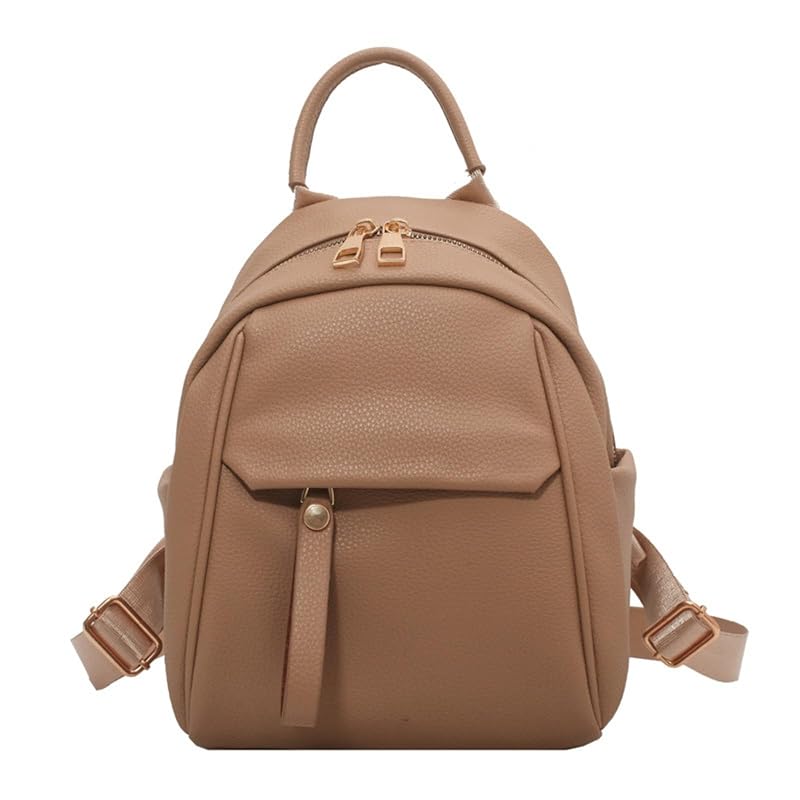 

[MYSKUFT] backpack ladies mini town backpack trip large capacity PU leather Smaller casual mom backpack bag business backpack woman bag (beige)