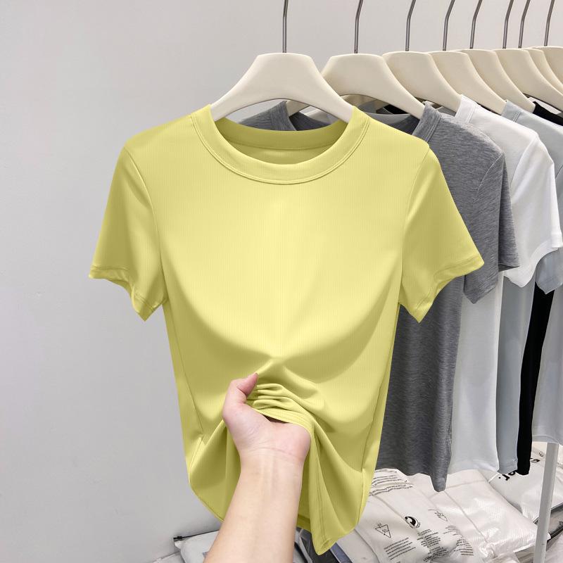 Women's Plus Size Slimming Ribbed Short Sleeve T-Shirt - Solid Color, Casual Summer Top