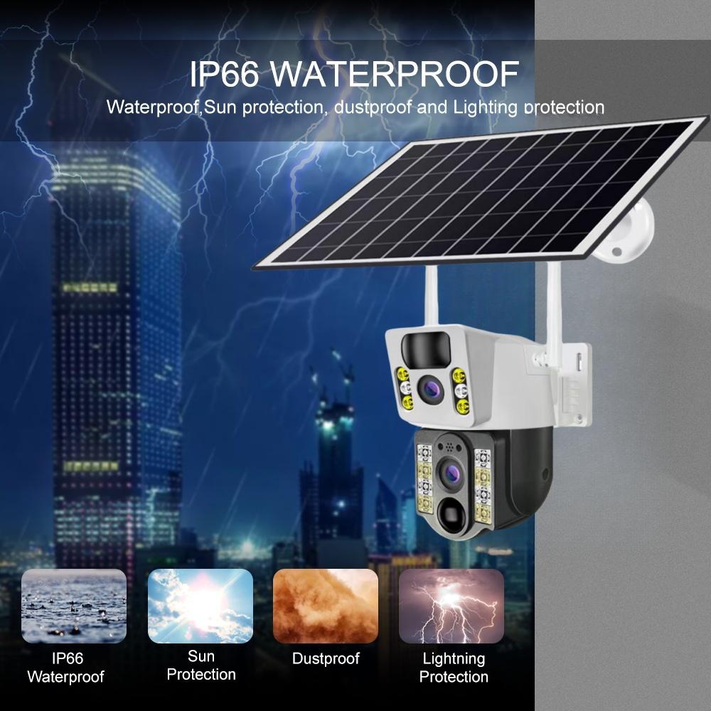 Dual-Lens Solar PTZ Camera, Motion Detection Night Vision, WIFI/4G Wireless IP CCTV Security Monitor