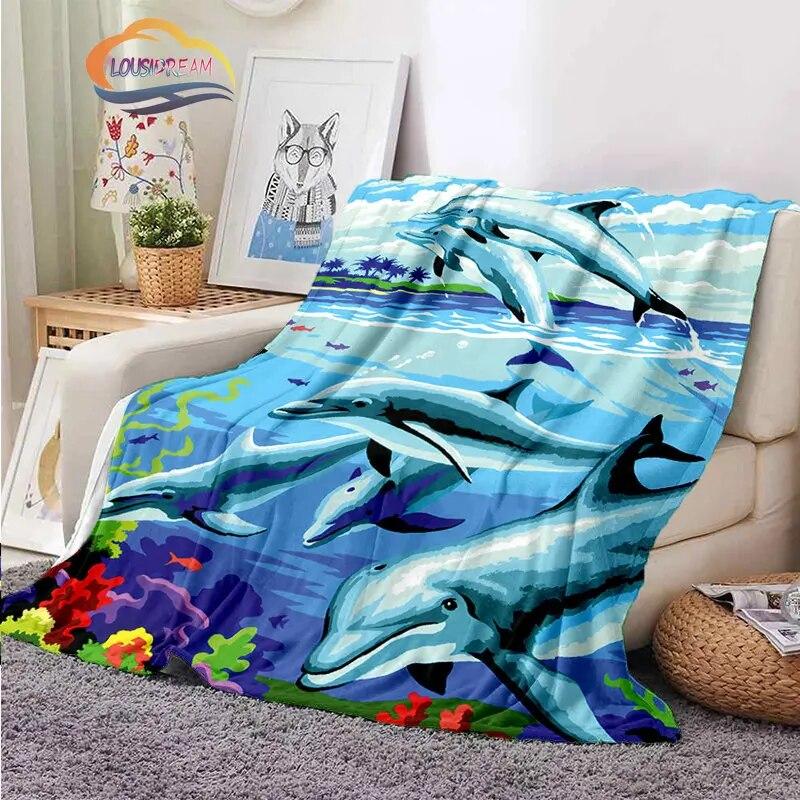 Sea Animal World Series Blanket Cute Oceanic Dolphins Super Soft Delphinids Pattern Sofa Bed Children's