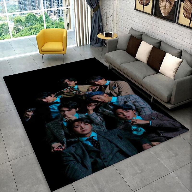 Tappeto Kpop B-BTS Gruppo di Moda Tappeto Stella per Sala Giochi Camera da Letto Soggiorno Divano Decorazioni per la Casa, Tappeto per Area Bambini Tappetino Antiscivolo