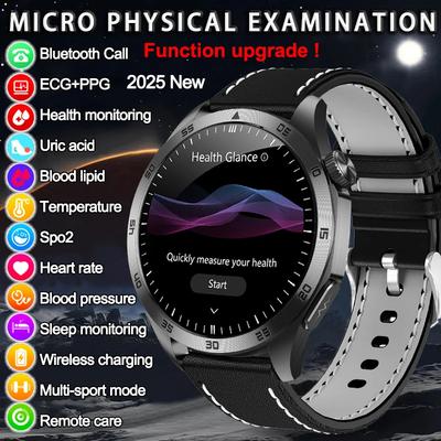 2025 New Micro Physical Examination Blood Lipids Uric Acid Blood Pressure Smart Watch ECG+PPG Clock Bluetooth Call Smartwatch Men