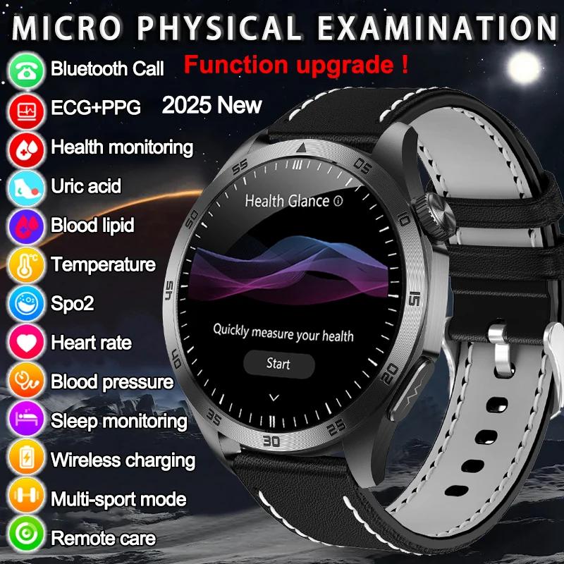 2025 New Micro Physical Examination Blood Lipids Uric Acid Blood Pressure Smart Watch ECG+PPG Clock Bluetooth Call Smartwatch Men