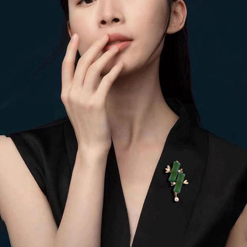 "Rise Step By Step, Ancient-style and National Trend Bamboo Brooch, Feminine Pearl Brooch, Light Luxury and High-end Sense Brooch.
