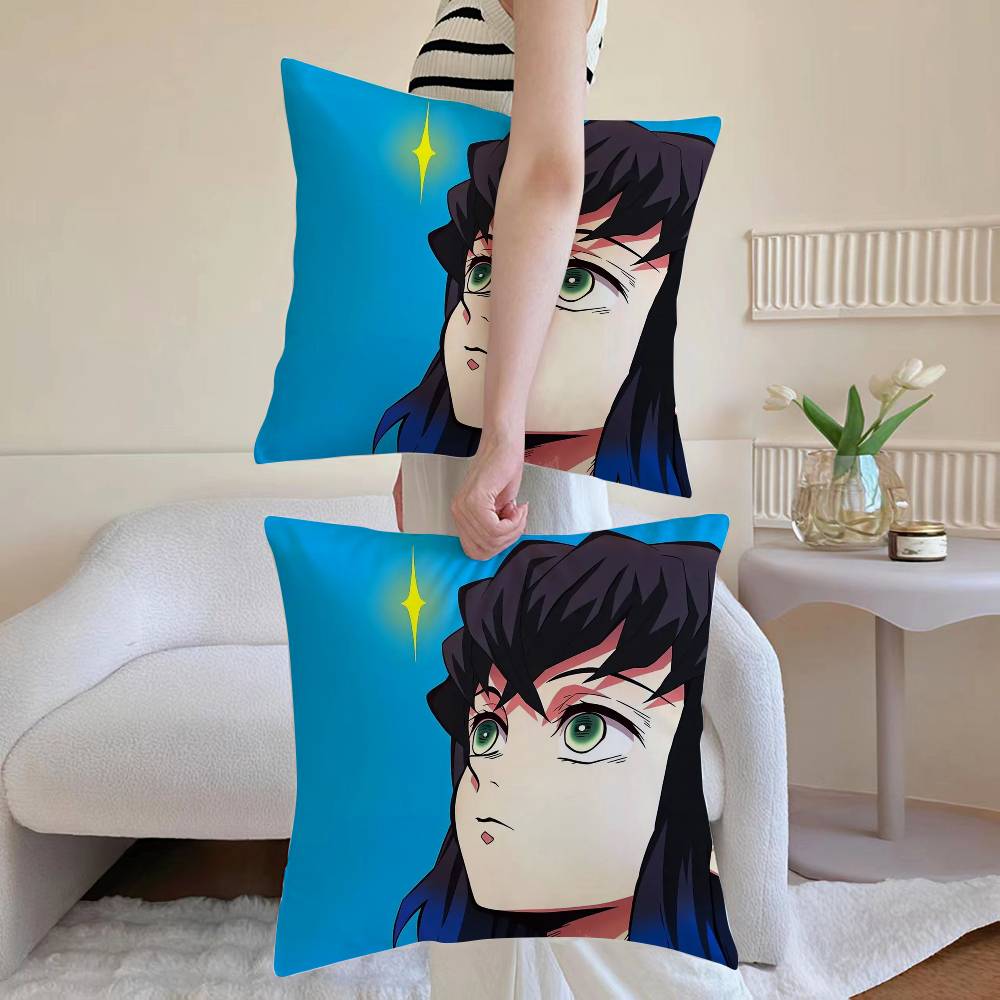 D-Demon Slayer Kimetsu No Y-Yaiba Pillow Case Anti-dustmite Pillowcase Invisible Zipper Silky Short Plush Sofa Cushion Cover