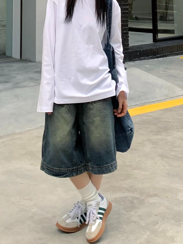2000s Y2k Vintage Baggy Trousers Women Retro Wide Leg Jeans Pants Korean Streetwear Casual Oversize Washed Denim Shorts Summer