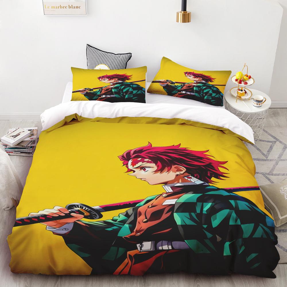 Duvet Cover Kamado Nezuko Demon Slayer Bedding Set Set Bedspread Pillowcase King Queen Full Single Size Bed Linen Kids Teen Gift