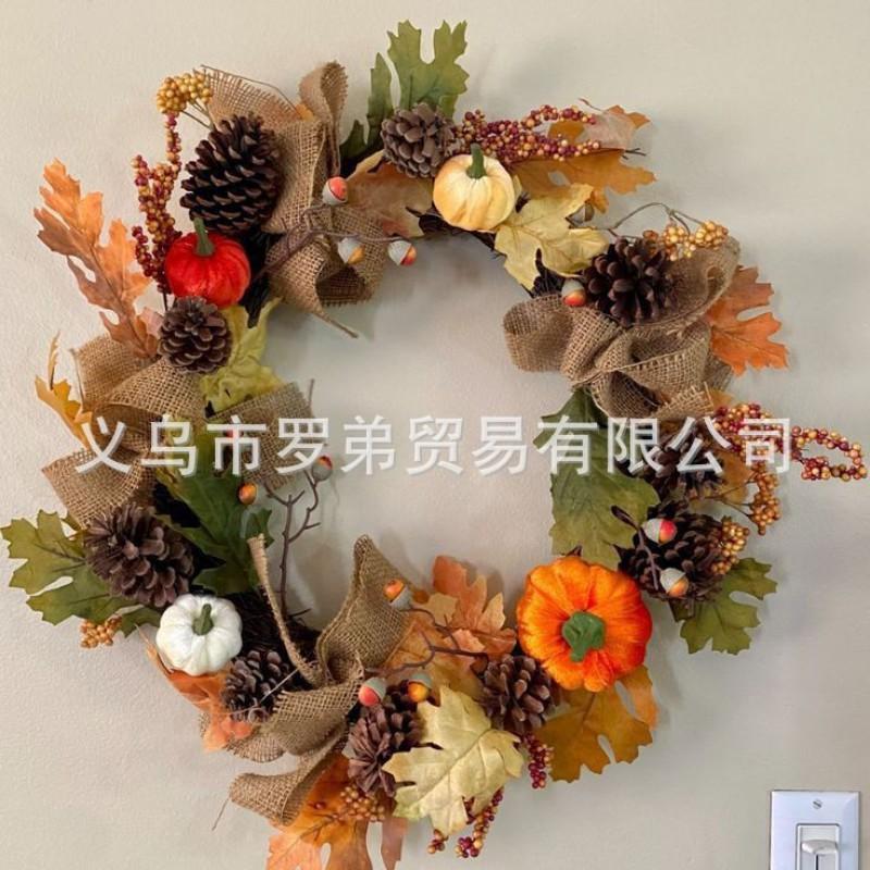 Harvest Wreath With Pumpkins Berries Vine Circle Halloween Thanksgiving Door Decor