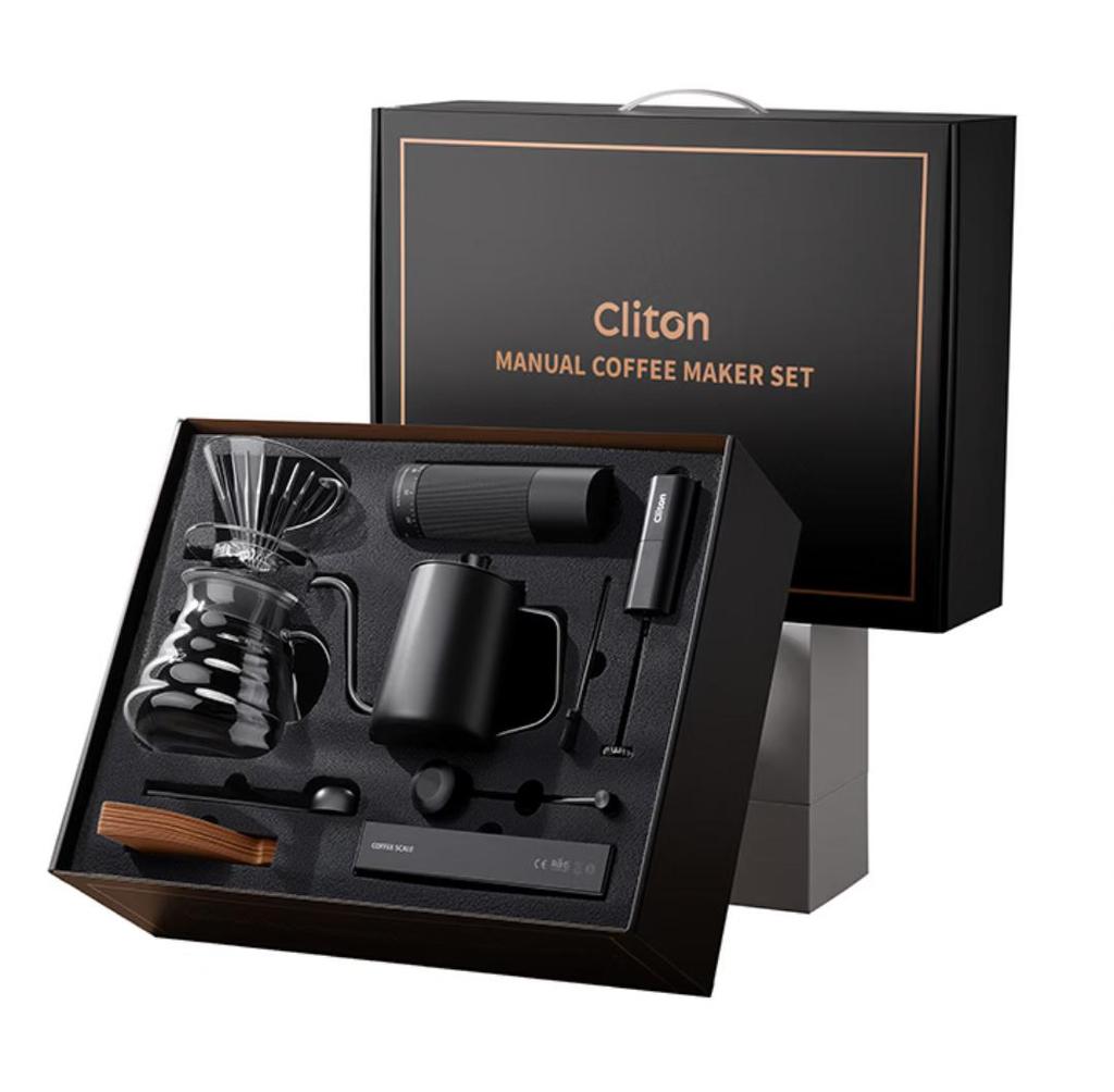 CLITON Hand-Crank Coffee Grinder Portable Manual Coffee Maker with Coffee Pot, Coffee Filter Cup And Filter Paper Set