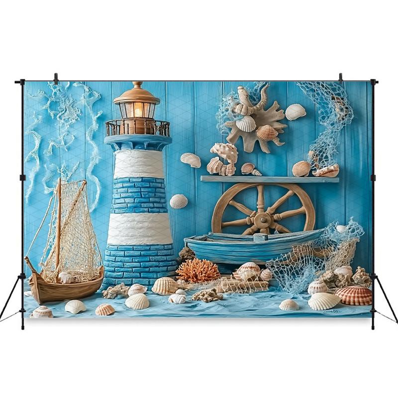 Mocsicka Photography Background Birthday Children Baby Shower Portrait Backdrop Blue Watchtower Ship Pattern Decors Photo Studio