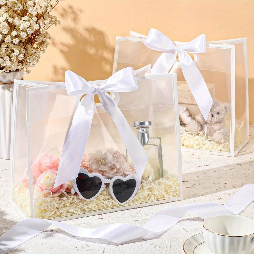 5pcs Clear Plastic Gift Bags with Die Cut Handles Graduation Reusable Flower Gift Bag with Ribbon for Wedding Bridal Shower Birthday Party Business