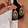 18k Real Gold Electroplated Glossy Geometric Water Drop-shaped Multi-layer Steel Needle Earrings and Earrings.
