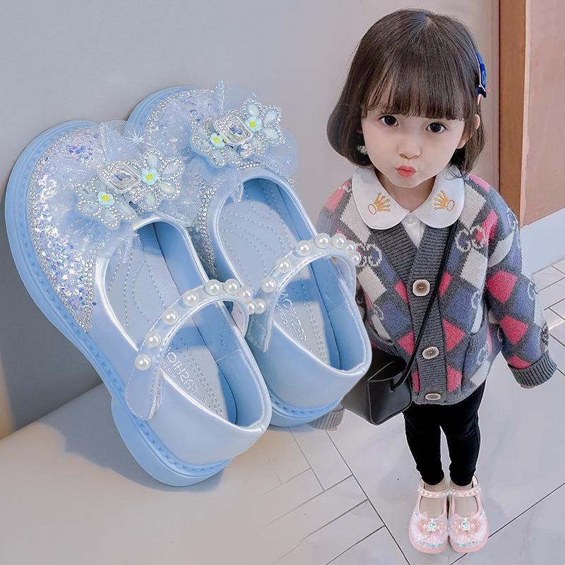 Girls Leather Shoes Children's Princess Crystal Shoes 2025 Spring and Autumn New Casual Single Shoes Rhinestone Soft Sole Girls Performance Shoes