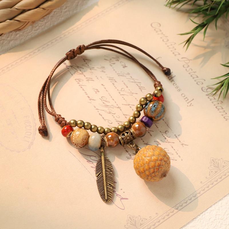 Hand woven ceramic plant acorn bracelet natural fruit hand rope retro literary bracelet women