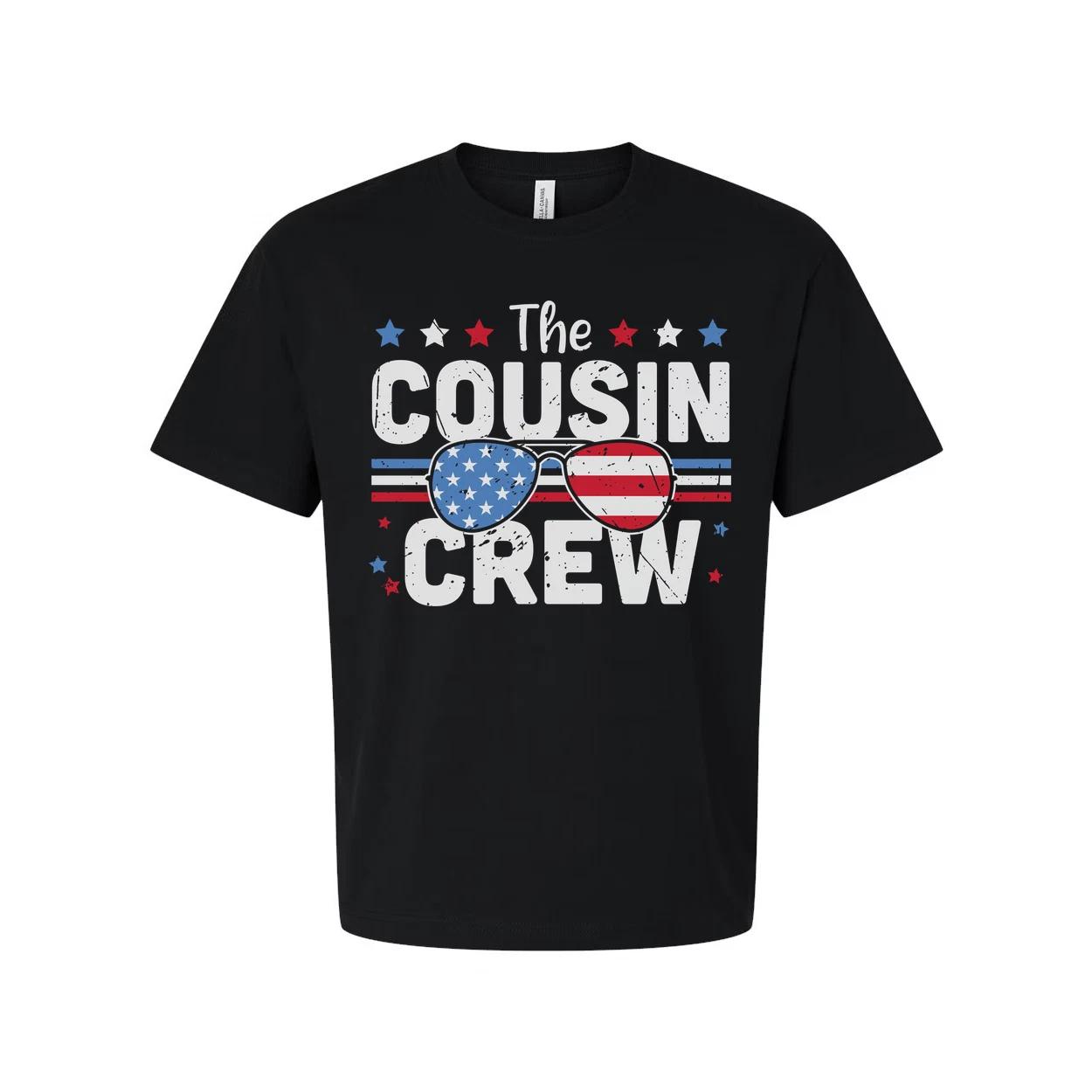 The Cousin Crew American Flag Sunglasses Graphic Unisex Tee For Family Gathering S