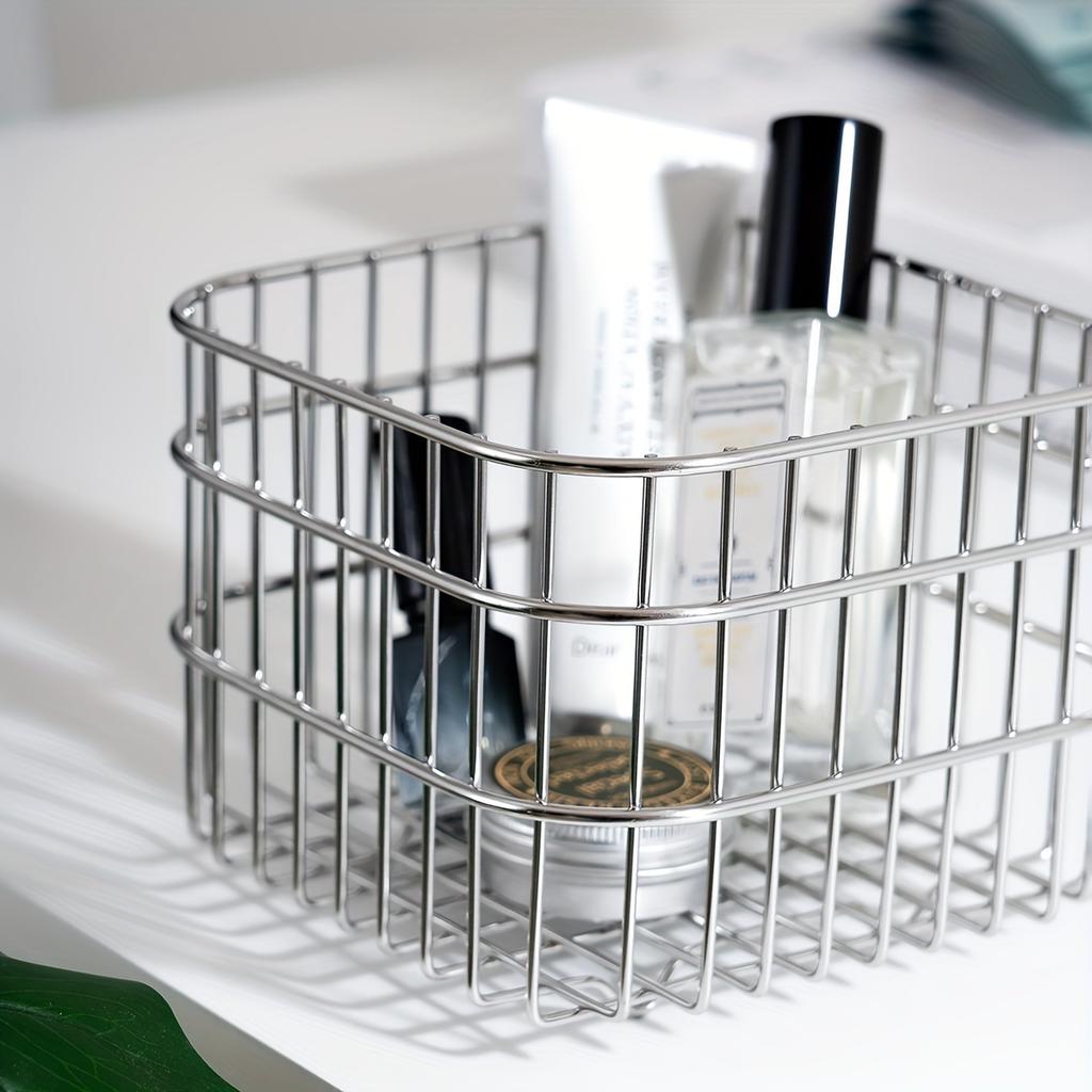 1 Stainless Steel Storage Basket - Versatile & Lightweight, Perfect for Desk, Bathroom, Bedroom Organization | Holds Cosmetics, Perfume, Masks & More