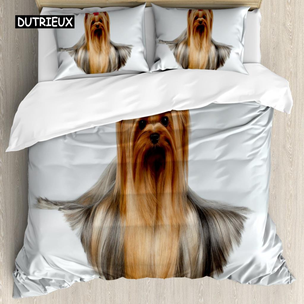 

Комплект постельного белья Yorkie с изображением собаки и наушников, музыка, комплект постельного белья из 3 предметов для детей, девочек и мальчиков, мягкий чехол с изображением щенка размера King Size EU single(135x200cm)
