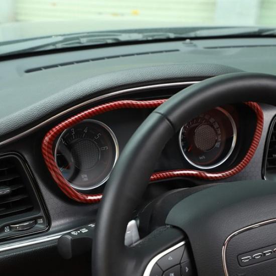 Inner Dashboard Decor Ring Trim Frame Cover for Dodge Challenger 15+ Red Carbon