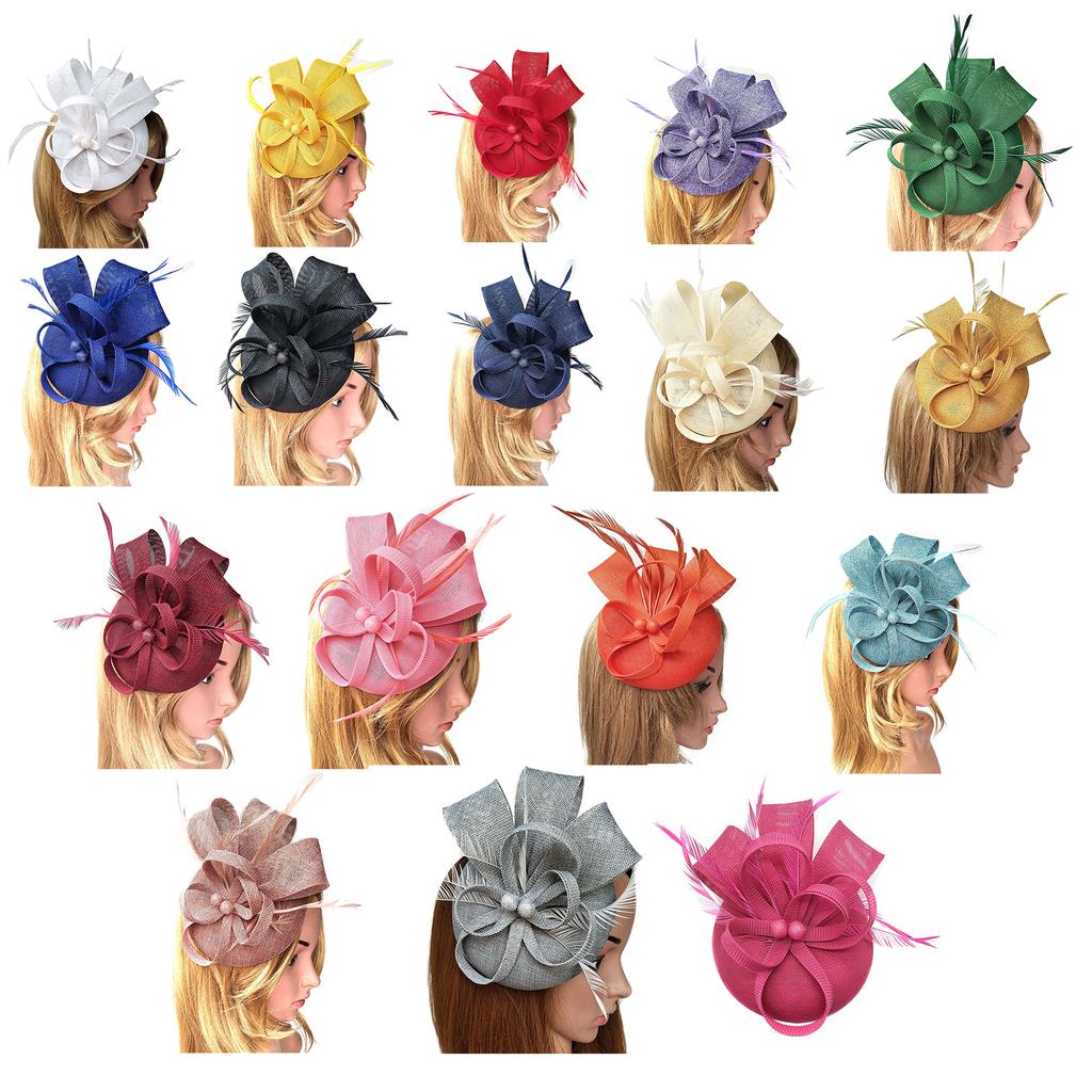 Tea Party Fascinator Hat for Party Wedding Women Feather Mesh Fascinator Hair Pin Hat Big Flower Church Cap Headdress