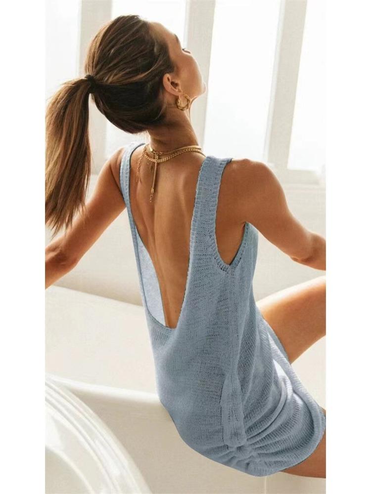 Dámské Sexy Pletené Plážové Bikini Cover-up Bez Zad Letní Pohodlné Šaty Lehké Vysoce Rozpoznatelné Elegantní s Lichotivým Chic Šaty